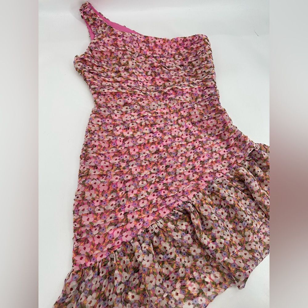 ASTR Darline One Shoulder Mini Dress in Pink Floral Size Medium - Picture 6 of 13